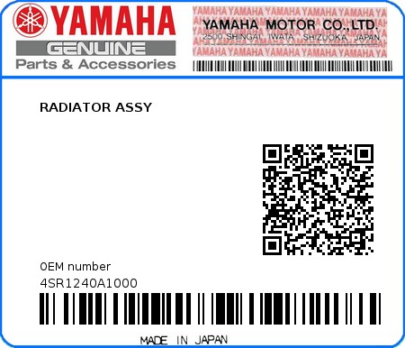 Product image: Yamaha - 4SR1240A1000 - RADIATOR ASSY   0