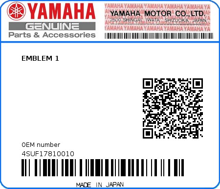 Product image: Yamaha - 4SUF17810010 - EMBLEM 1  0