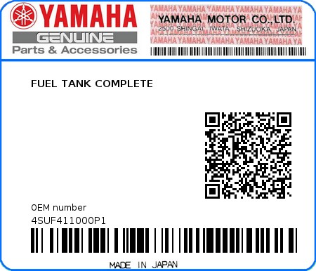 Product image: Yamaha - 4SUF411000P1 - FUEL TANK COMPLETE  0