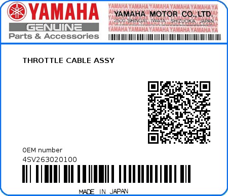 Product image: Yamaha - 4SV263020100 - THROTTLE CABLE ASSY 