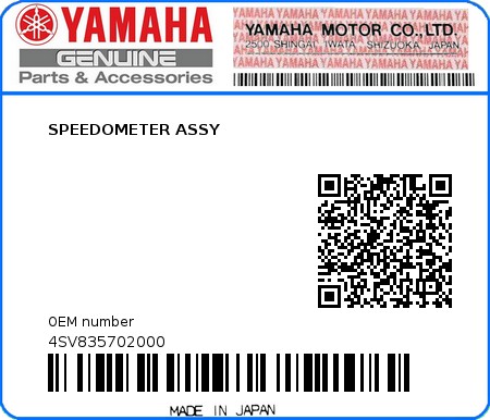 Product image: Yamaha - 4SV835702000 - SPEEDOMETER ASSY  0