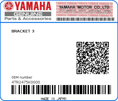 Product image: Yamaha - 4TR2475K0000 - BRACKET 3  0
