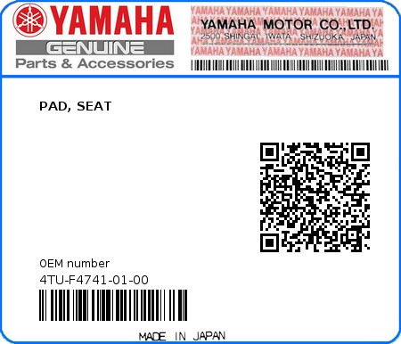 Product image: Yamaha - 4TU-F4741-01-00 - PAD, SEAT 