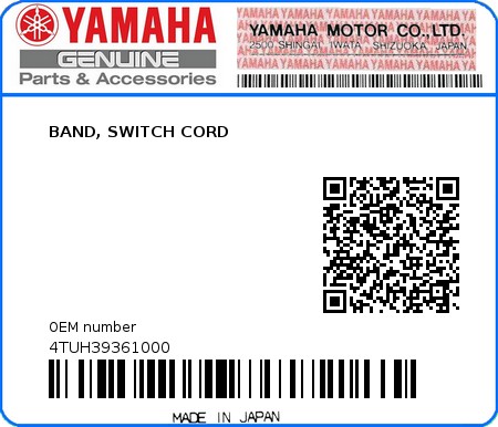 Product image: Yamaha - 4TUH39361000 - BAND, SWITCH CORD  0