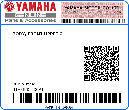 Product image: Yamaha - 4TV2835H00P1 - BODY, FRONT UPPER 2  0