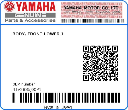 Product image: Yamaha - 4TV2835J00P1 - BODY, FRONT LOWER 1 