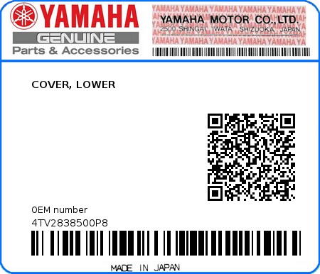 Product image: Yamaha - 4TV2838500P8 - COVER, LOWER 