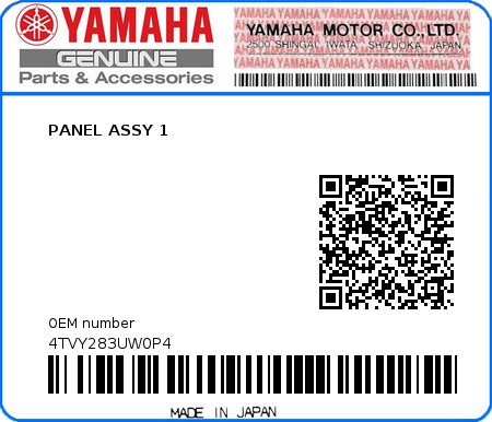 Product image: Yamaha - 4TVY283UW0P4 - PANEL ASSY 1  0