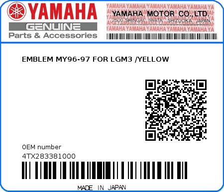 Product image: Yamaha - 4TX283381000 - EMBLEM MY96-97 FOR LGM3 /YELLOW  