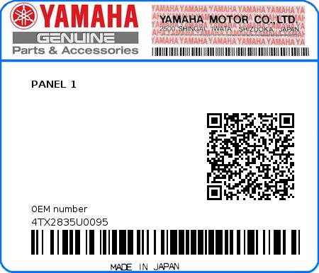 Product image: Yamaha - 4TX2835U0095 - PANEL 1 