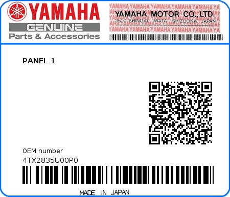 Product image: Yamaha - 4TX2835U00P0 - PANEL 1 