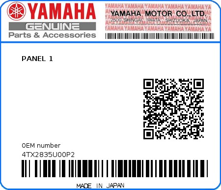 Product image: Yamaha - 4TX2835U00P2 - PANEL 1 