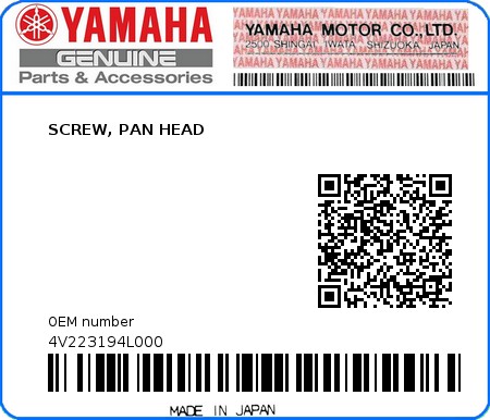 Product image: Yamaha - 4V223194L000 - SCREW, PAN HEAD  0