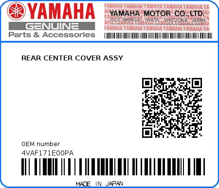 Product image: Yamaha - 4VAF171E00PA - REAR CENTER COVER ASSY  0