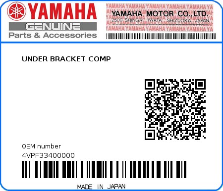Product image: Yamaha - 4VPF33400000 - UNDER BRACKET COMP  0