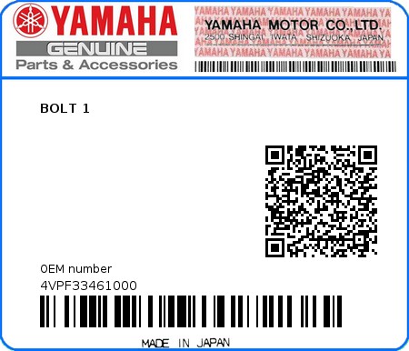 Product image: Yamaha - 4VPF33461000 - BOLT 1  0