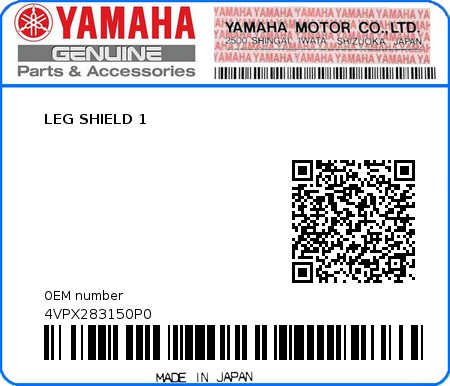 Product image: Yamaha - 4VPX283150P0 - LEG SHIELD 1  0