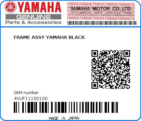 Product image: Yamaha - 4VUF11100100 - FRAME ASSY YAMAHA BLACK  0