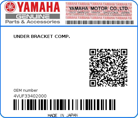 Product image: Yamaha - 4VUF33402000 - UNDER BRACKET COMP. 