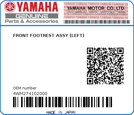 Product image: Yamaha - 4WM274102000 - FRONT FOOTREST ASSY (LEFT)  0