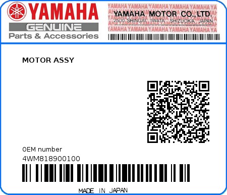 Product image: Yamaha - 4WM818900100 - MOTOR ASSY  0