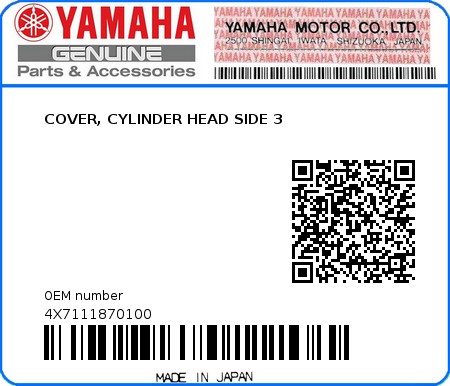 Product image: Yamaha - 4X7111870100 - COVER, CYLINDER HEAD SIDE 3 