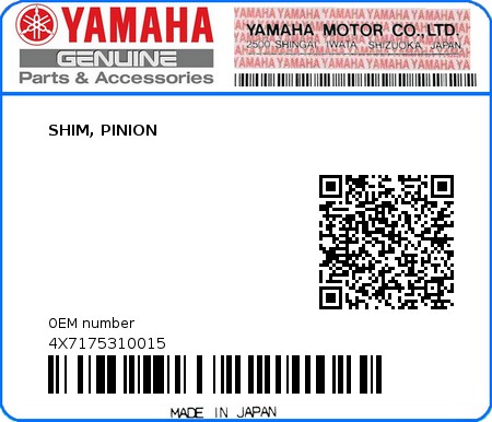 Product image: Yamaha - 4X7175310015 - SHIM, PINION 