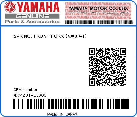 Product image: Yamaha - 4XM23141L000 - SPRING, FRONT FORK (K=0.41)  0