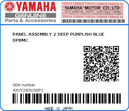 Product image: Yamaha - 4XVY283V30P1 - PANEL ASSEMBLY 2 DEEP PURPLISH BLUE DPBMC 