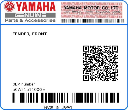 Product image: Yamaha - 50W2151100GE - FENDER, FRONT  0