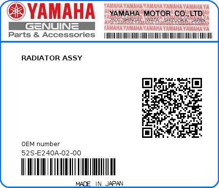 Product image: Yamaha - 52S-E240A-02-00 - RADIATOR ASSY  0