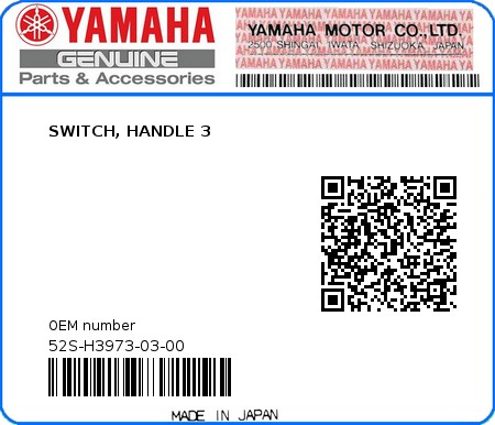 Product image: Yamaha - 52S-H3973-03-00 - SWITCH, HANDLE 3  0