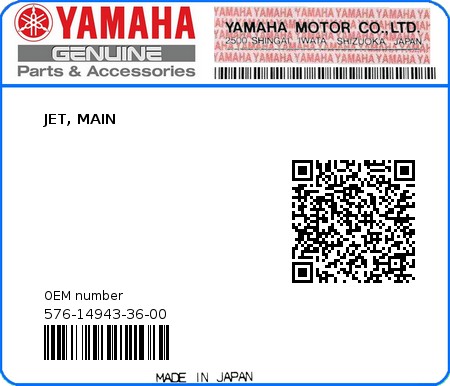 Product image: Yamaha - 576-14943-36-00 - JET, MAIN  0