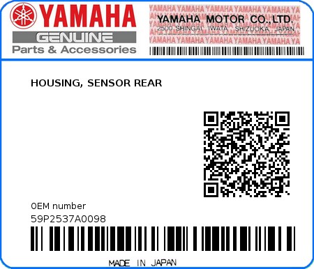 Product image: Yamaha - 59P2537A0098 - HOUSING, SENSOR REAR 