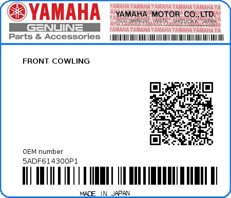 Product image: Yamaha - 5ADF614300P1 - FRONT COWLING 