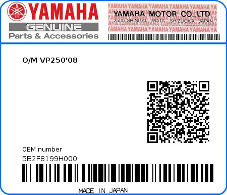 Product image: Yamaha - 5B2F8199H000 - O/M VP250'08  0