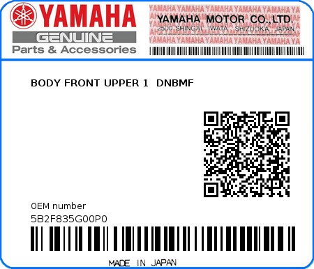 Product image: Yamaha - 5B2F835G00P0 - BODY FRONT UPPER 1  DNBMF 