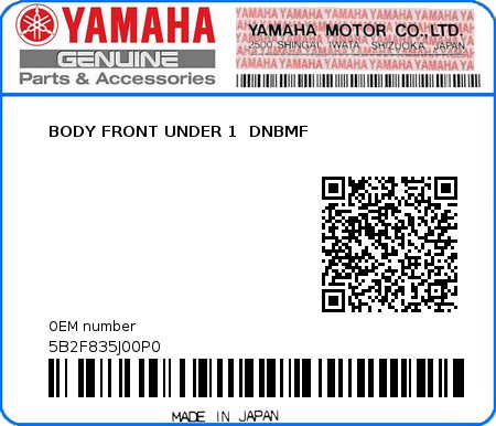 Product image: Yamaha - 5B2F835J00P0 - BODY FRONT UNDER 1  DNBMF 