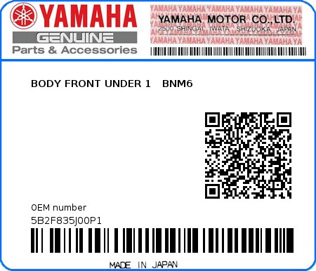 Product image: Yamaha - 5B2F835J00P1 - BODY FRONT UNDER 1   BNM6  0