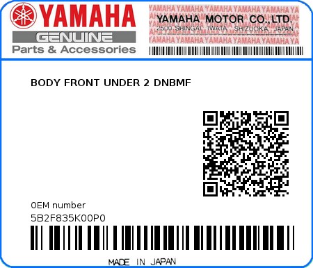 Product image: Yamaha - 5B2F835K00P0 - BODY FRONT UNDER 2 DNBMF 