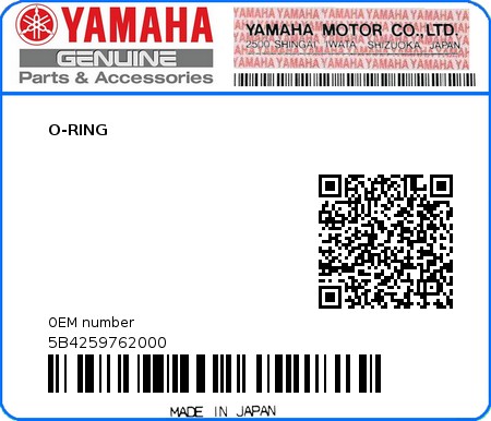 Product image: Yamaha - 5B4259762000 - O-RING  0
