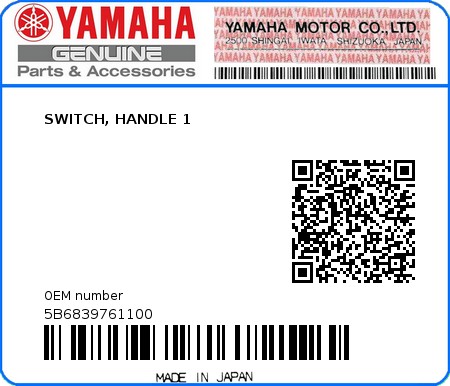 Product image: Yamaha - 5B6839761100 - SWITCH, HANDLE 1  0