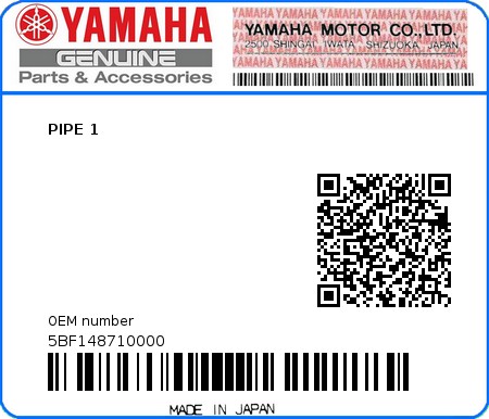 Product image: Yamaha - 5BF148710000 - PIPE 1   0