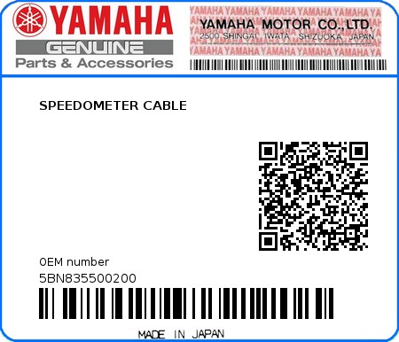 Product image: Yamaha - 5BN835500200 - SPEEDOMETER CABLE 