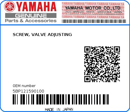 Product image: Yamaha - 5BP121590100 - SCREW, VALVE ADJUSTING 