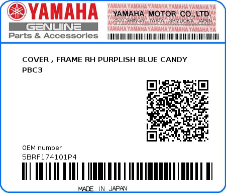 Product image: Yamaha - 5BRF174101P4 - COVER , FRAME RH PURPLISH BLUE CANDY PBC3  0