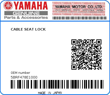 Product image: Yamaha - 5BRF478E1000 - CABLE SEAT LOCK  0