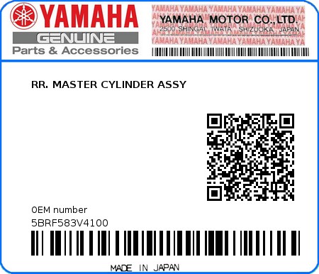 Product image: Yamaha - 5BRF583V4100 - RR. MASTER CYLINDER ASSY  0