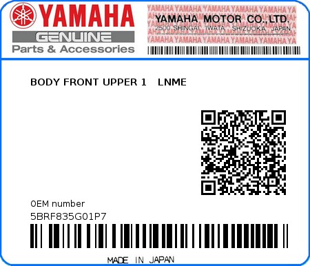 Product image: Yamaha - 5BRF835G01P7 - BODY FRONT UPPER 1   LNME  0