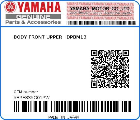 Product image: Yamaha - 5BRF835G01PW - BODY FRONT UPPER   DPBM13  0